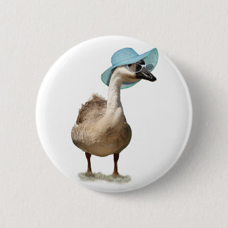 Funny Goose with Summer Hat 6 Cm Round Badge