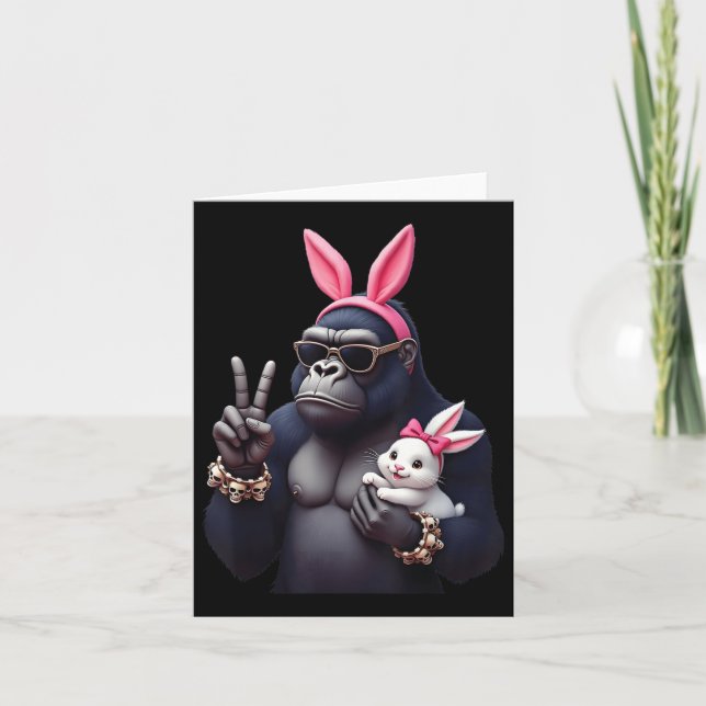 Funny Gorilla Bunny Cool Easter, Cute &amp; Edgy A Card (Front)