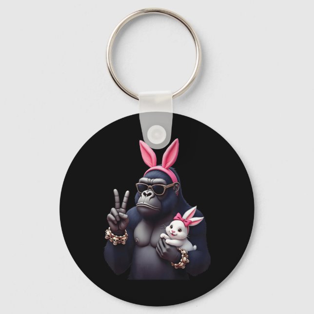 Funny Gorilla Bunny Cool Easter, Cute &amp; Edgy A Key Ring (Front)