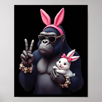 Funny Gorilla Bunny Cool Easter, Cute &amp; Edgy A Poster