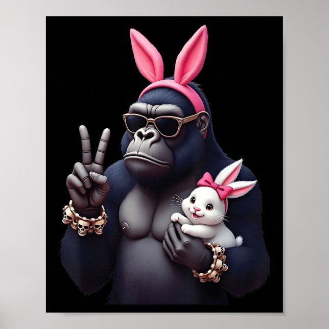 Funny Gorilla Bunny Cool Easter, Cute &amp; Edgy A Poster (Front)