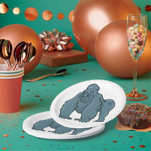 Funny Gorilla Cool Blue Ape Animal Design  Paper Plate