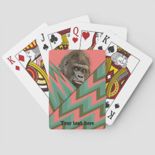 Funny Gorilla Pink Green Chevron Playing Cards