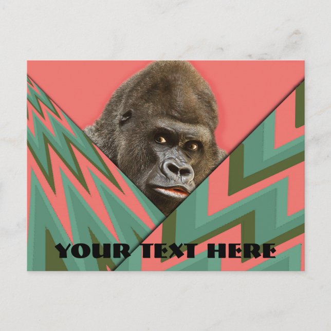 Funny Gorilla Pink Green Chevron Post Card (Front)