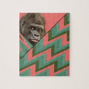 Funny Gorilla Pink Green Chevron Puzzle