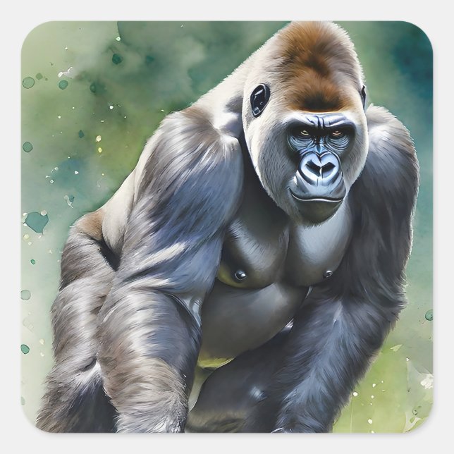 Funny Gorilla Playing Golf  Square Sticker (Front)