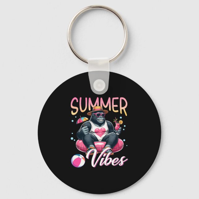 Funny gorilla swimming float summer vibes beach key ring (Front)