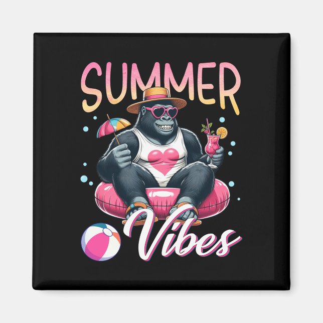 Funny gorilla swimming float summer vibes beach magnet (Front)