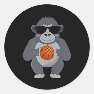 Funny Gorilla Wearing Sungles Playing Basketball T Classic Round Sticker