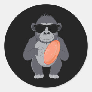 Funny Gorilla Wearing Sungles Playing Disc Golf Mo Classic Round Sticker