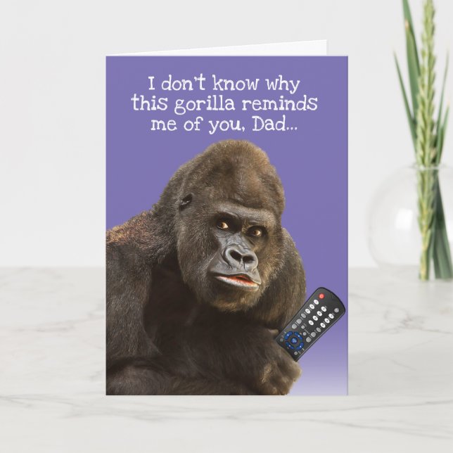 Funny Gorilla With Remote Control Father's Day Card (Front)