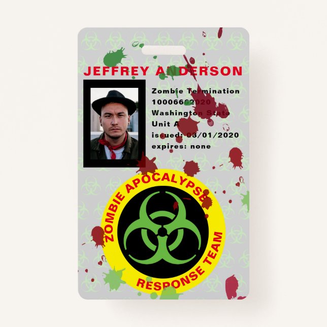 Funny Gory Zombie Apocalypse Response Team ID ID Badge (Front)