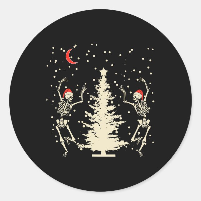 Funny Goth Christmas Dancing Skull  Classic Round Sticker (Front)