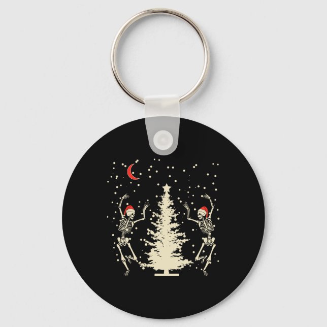 Funny Goth Christmas Dancing Skull  Key Ring (Front)