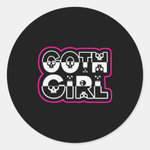 Funny Goth Girl Black And White  Classic Round Sticker