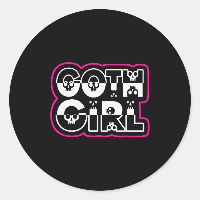 Funny Goth Girl Black And White  Classic Round Sticker (Front)