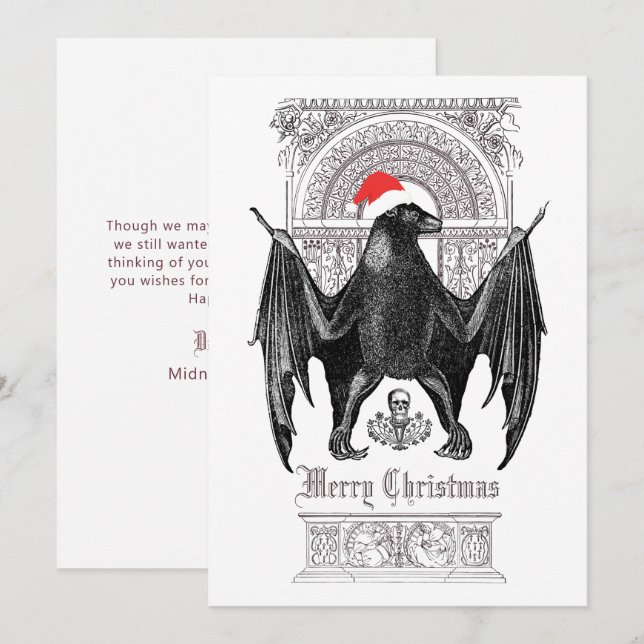 Funny Gothic Bat Merry Christmas Holiday Card (Front/Back)