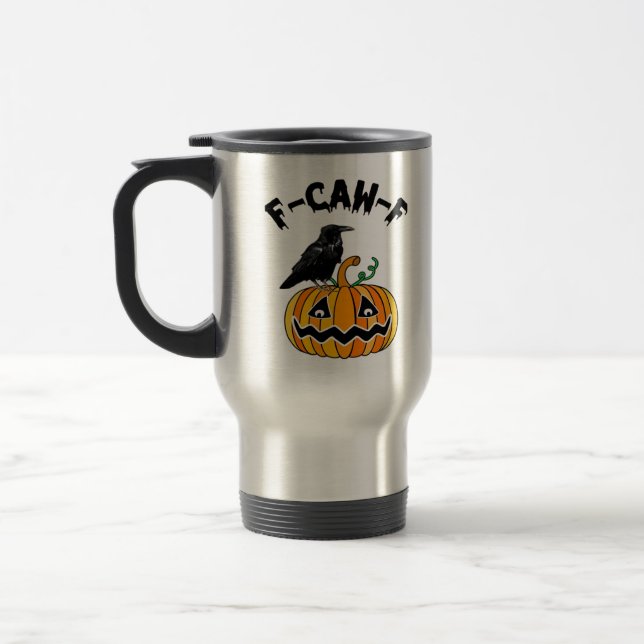 Funny Gothic Crow Humor F-Caw-F Essential Travel Mug (Left)
