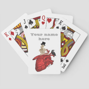 Funny gothic humour and red intage heart playing cards