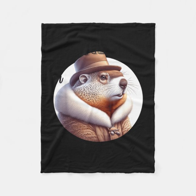 Funny Goundhog Graphic  Fleece Blanket (Front)