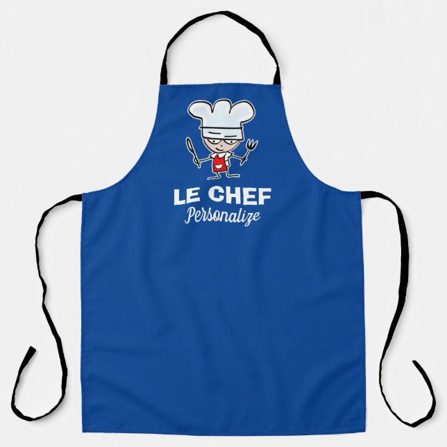 Funny gourmet chef cartoon blue BBQ kitchen Apron (Front)