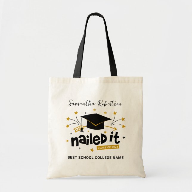 Funny Grad 2023 Nailed It Personalised Graduation Tote Bag (Front)