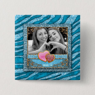 Funny Grad Graduation Zebra Glitter Photo Hearts 15 Cm Square Badge