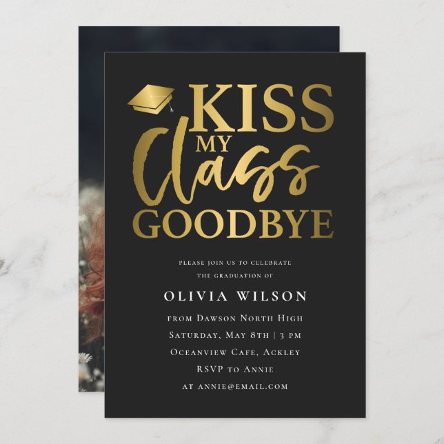 Funny Graduate Typography Graduation Party Photo Invitation (Front/Back)