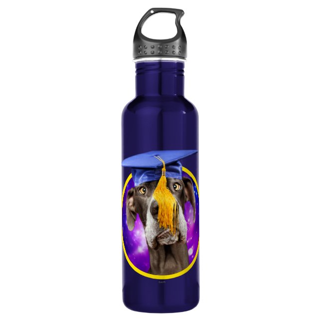 Funny Graduation Dog Wearing Hat 710 Ml Water Bottle (Front)
