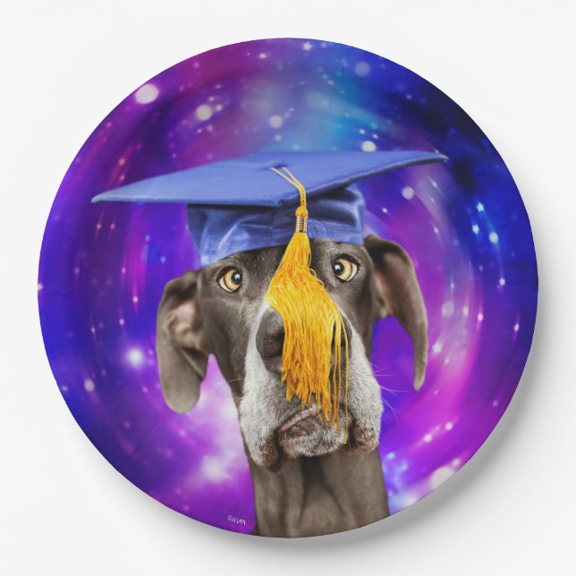 Funny Graduation Dog Wearing Hat Paper Plate (Front)