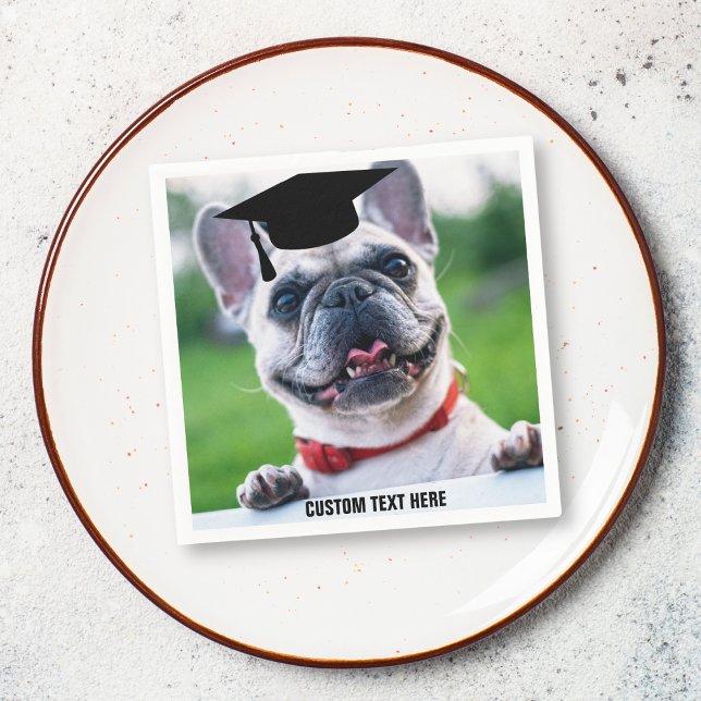Funny Graduation French Bulldog Photo Custom Napkin (Creator Uploaded)