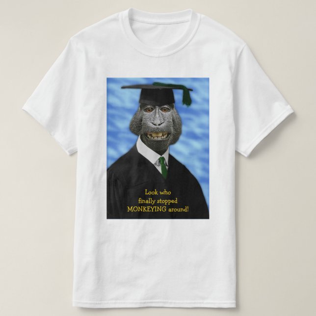 Funny Graduation Monkey Macaque Yearbook Custom T-Shirt (Design Front)