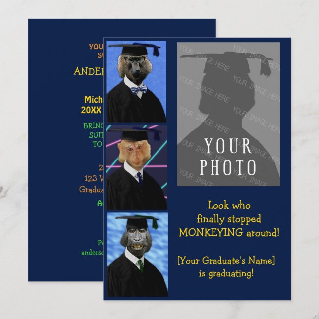 Funny Graduation Monkeys Party Announcement (Front/Back)