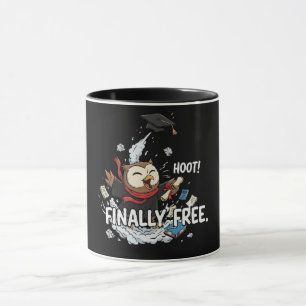 Funny Graduation Owl Finally Free Retro Cartoon Mug