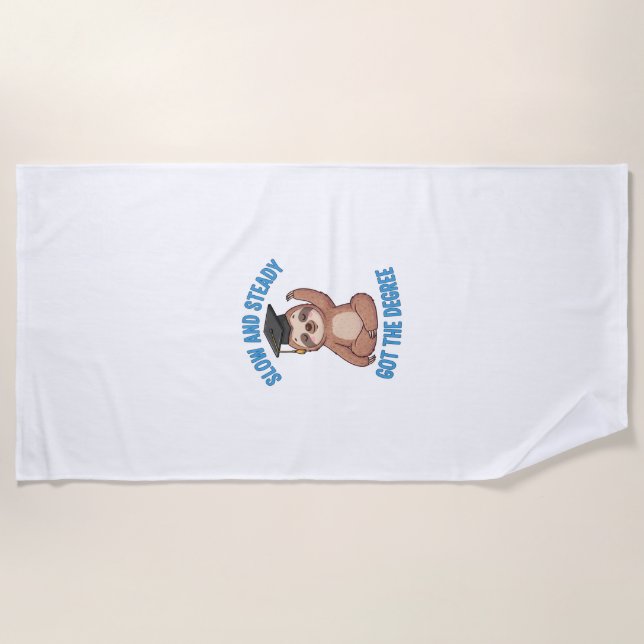 Funny Graduation Sloth Beach Towel (Front)