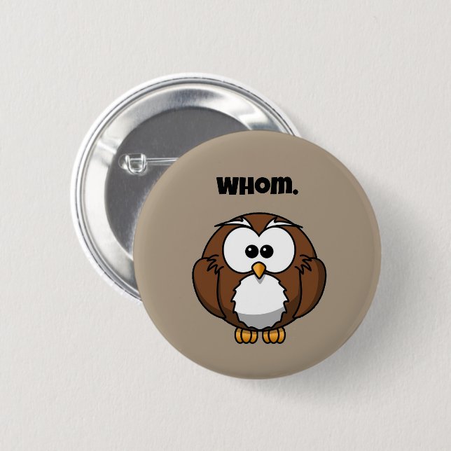 Funny Grammar Owl Cartoon for Writers & Word Nerds 6 Cm Round Badge (Front & Back)