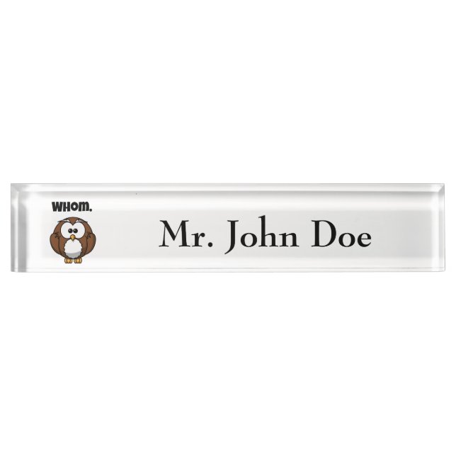 Funny Grammar Owl Cartoon for Writers & Word Nerds Nameplate (Front)