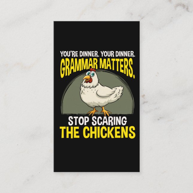 Funny Grammar Teacher Chicken Farming Humour Business Card (Front)