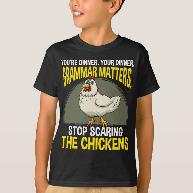 Funny Grammar Teacher Chicken Farming Humour T-Shirt (Front)
