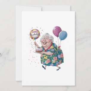 Funny Grandma Bday Cake And Balloon Card