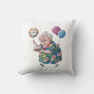 Funny Grandma Bday Cake And Balloon Cushion