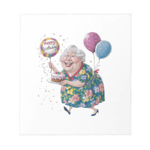 Funny Grandma Bday Cake And Balloon Notepad