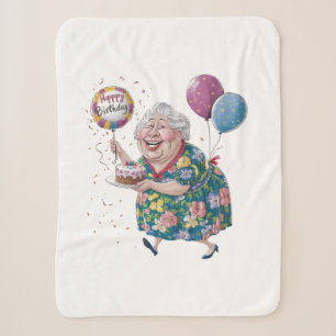 Funny Grandma Bday Cake And Balloon Sherpa Blanket