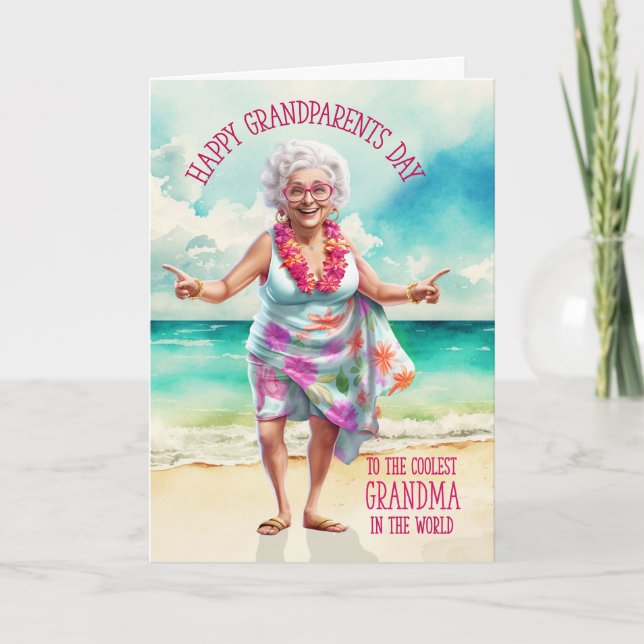 Funny Grandma Beach ThemedGrandparents Day Coolest Holiday Card (Front)