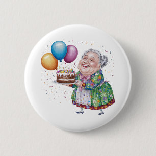 Funny Grandma Floral Apron Bday Art 6 Cm Round Badge