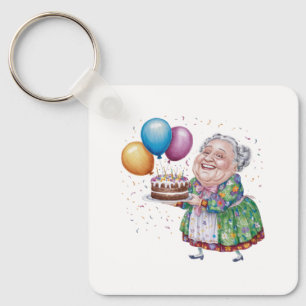 Funny Grandma Floral Apron Bday Art Key Ring