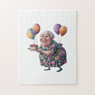 Funny Grandma Floral Dress Bday Art Jigsaw Puzzle