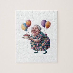 Funny Grandma Floral Dress Bday Art Jigsaw Puzzle