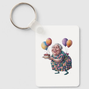 Funny Grandma Floral Dress Bday Art Key Ring