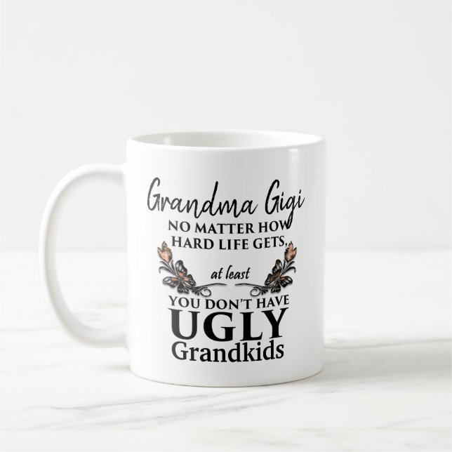Funny Grandma Gift - No Ugly Grandchildren CUSTOM Coffee Mug (Left)